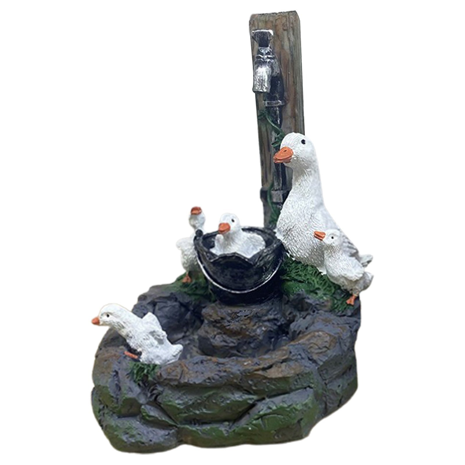 Solar Water Fountain Yard Art， Squirrel Duck Water Fountain， Animal Family Fountain Pump Statue