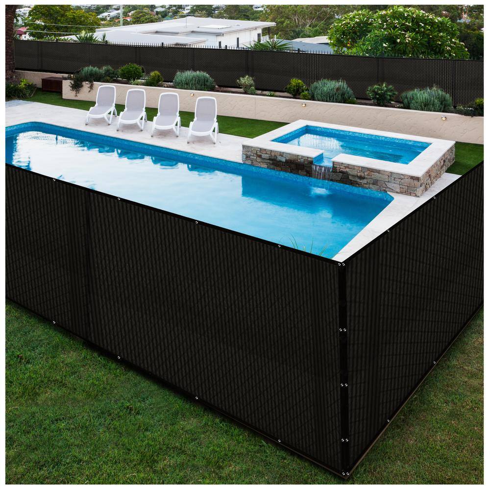 BOEN 5 ft. H x 300 ft. L Black Composite Privacy Fence Screen Garden Fence Reinforced Grommet for Chain Link PN-30084