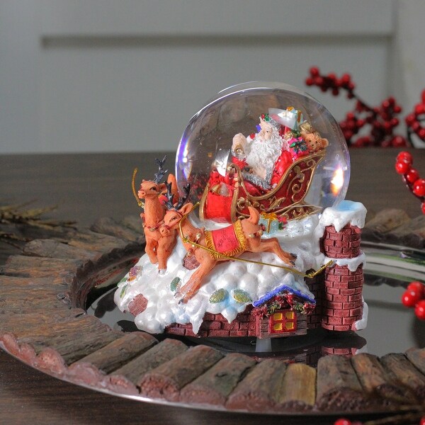 5.5 Santa Claus on Sleigh Reindeer Musical Christmas Snow Globe