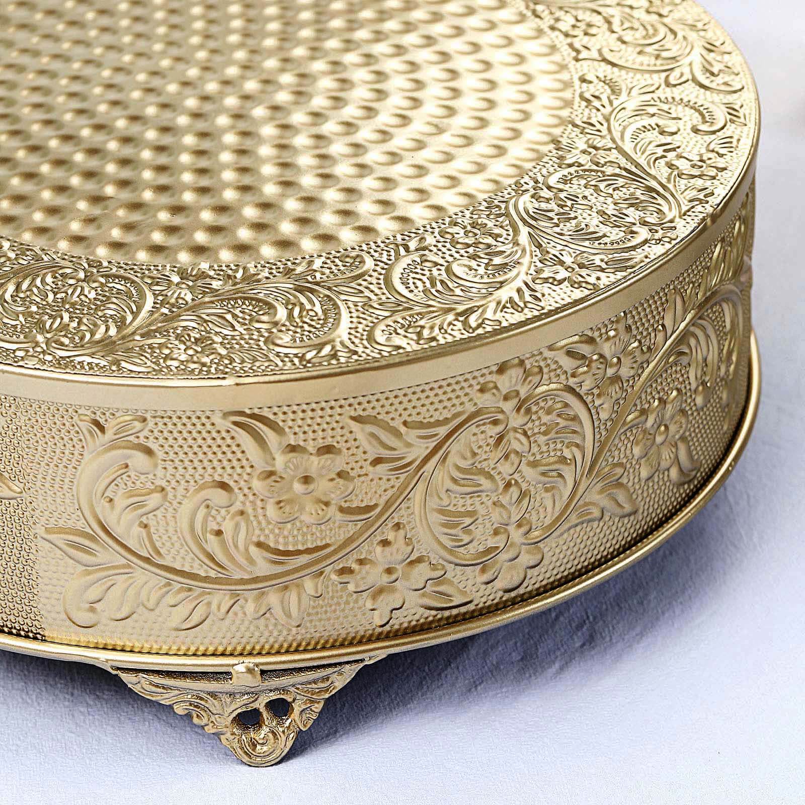 Gold Embossed Cake Stand Riser, Matte Metal Cake Pedestal 14