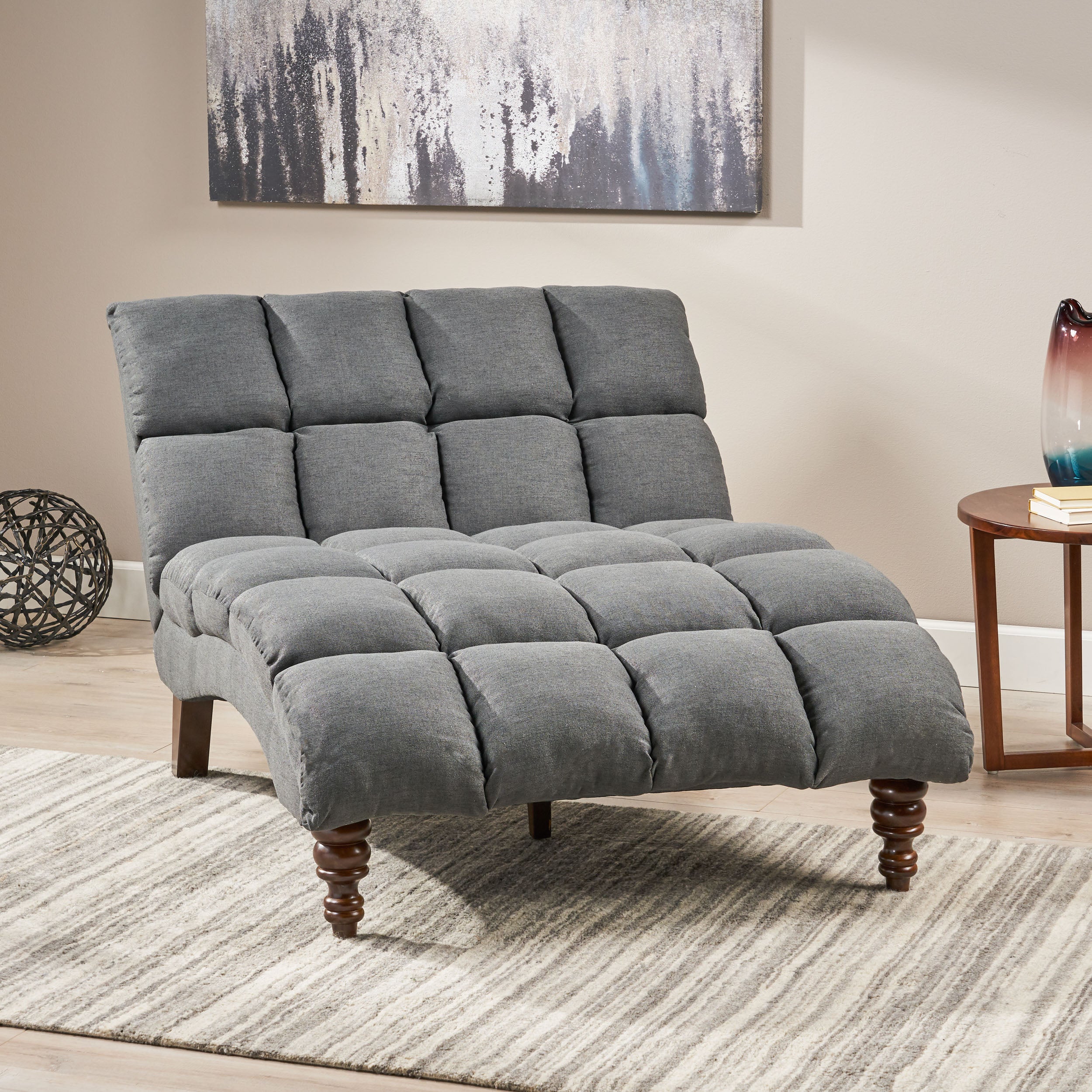 Olympia Modern Tufted Fabric Double Chaise Lounge