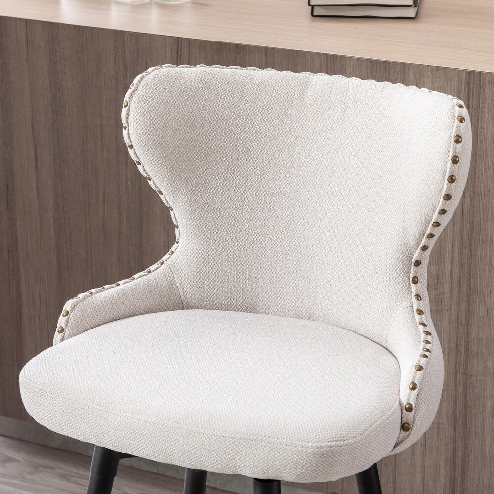 Counter Height Linen Fabric Bar Chairs 180° Swivel Bar Stools Set of 2