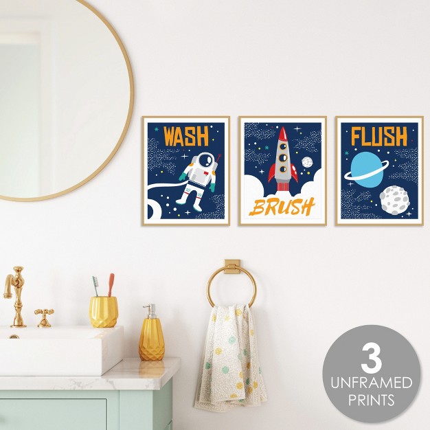 Big Dot Of Happiness Blast Off To Outer Space Unframed Wash Brush Flush Rocket Ship Bathroom Wall Art 8 X 10 Inches Set Of 3 Prints