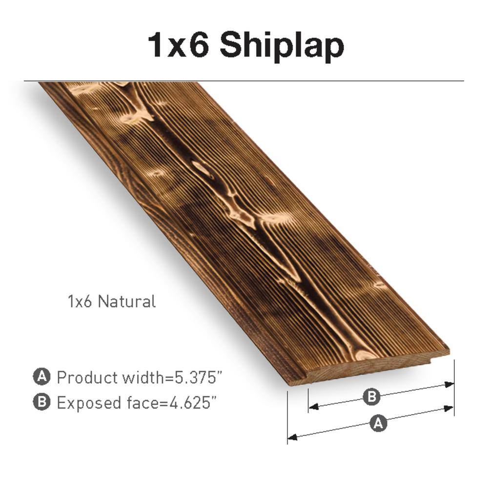 UFP-Edge 1 in. x 6 in. x 8 ft. Charred Wood Natural Pine Shiplap Board (4-Pack) 291254