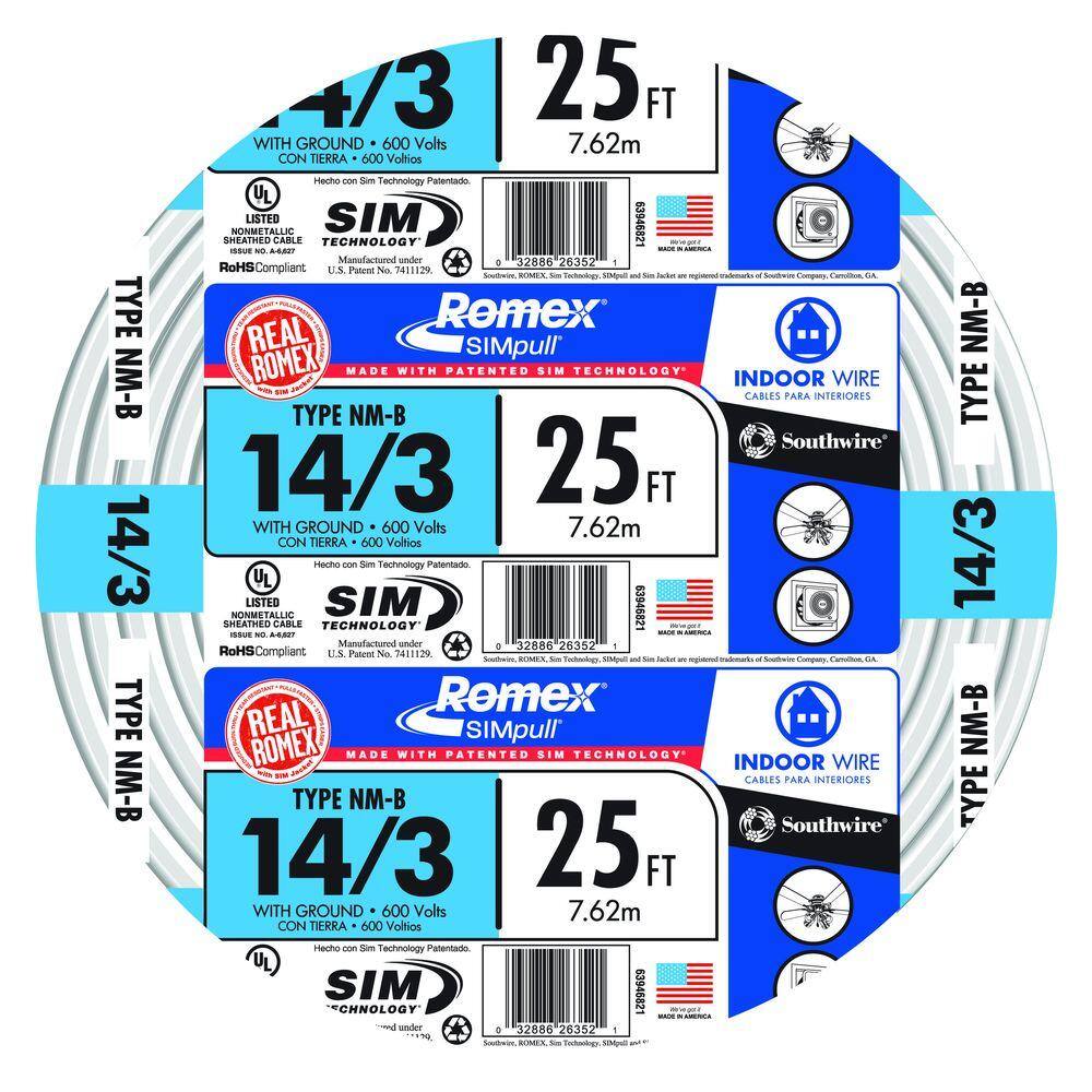 Southwire 25 ft. 143 Solid Romex SIMpull CU NM-B WG Wire 63946821