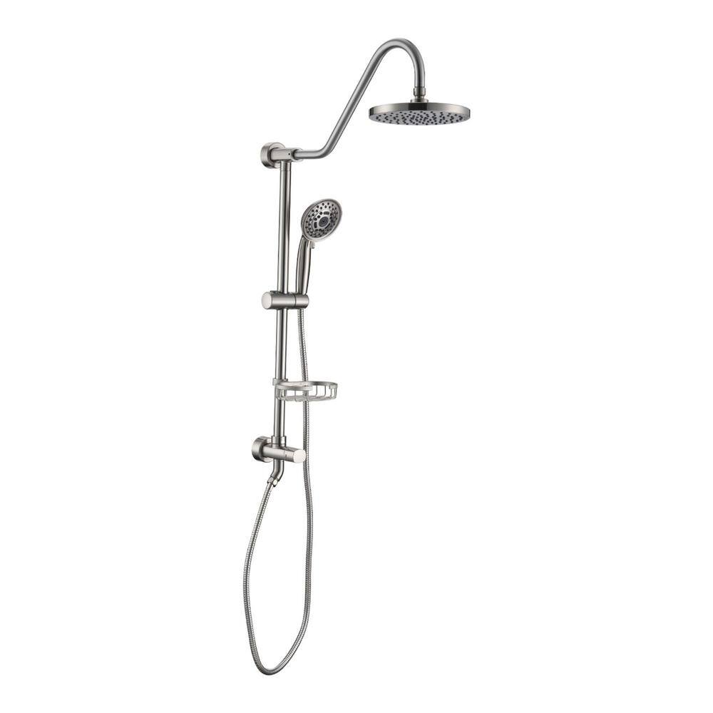 Aurora Decor ACAD 5-Spray 8 in. Round Shower System Kit with Hand Shower and Adjustable Slide Bar Soap Dish in Brushed Nickel DSFMSHD2B16BN