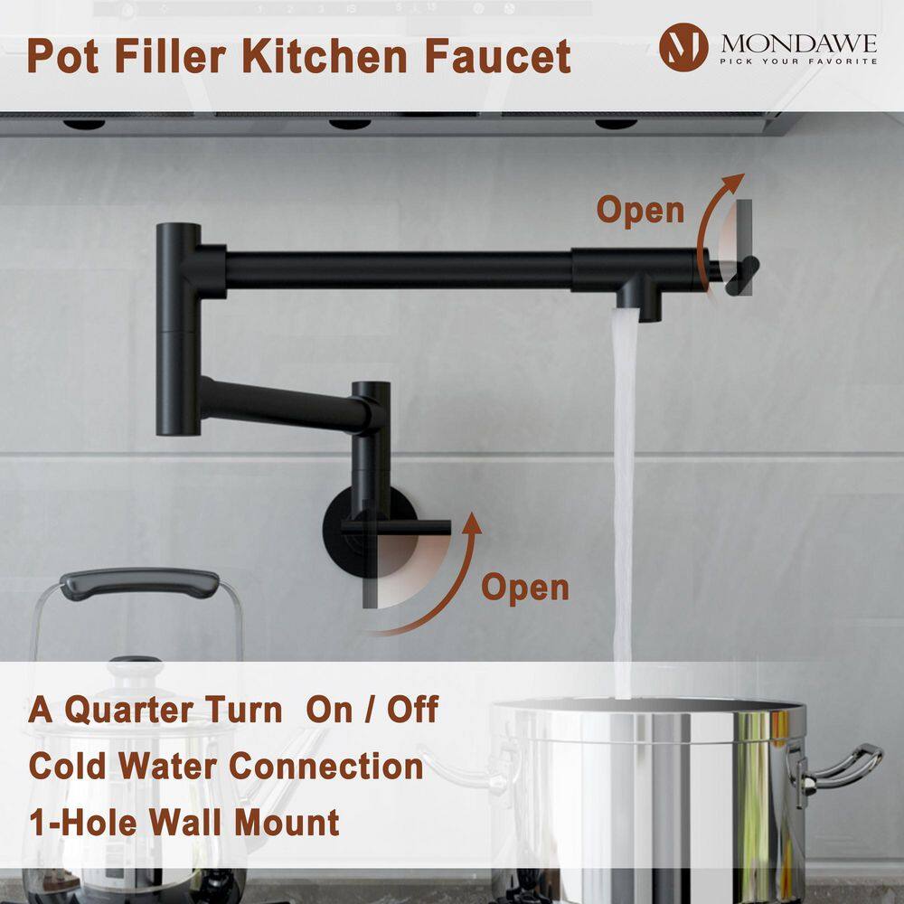 Mondawe Brass Wall Mount Pot Filler Faucet Single Handle in Matte Black OR-846MBF-DG