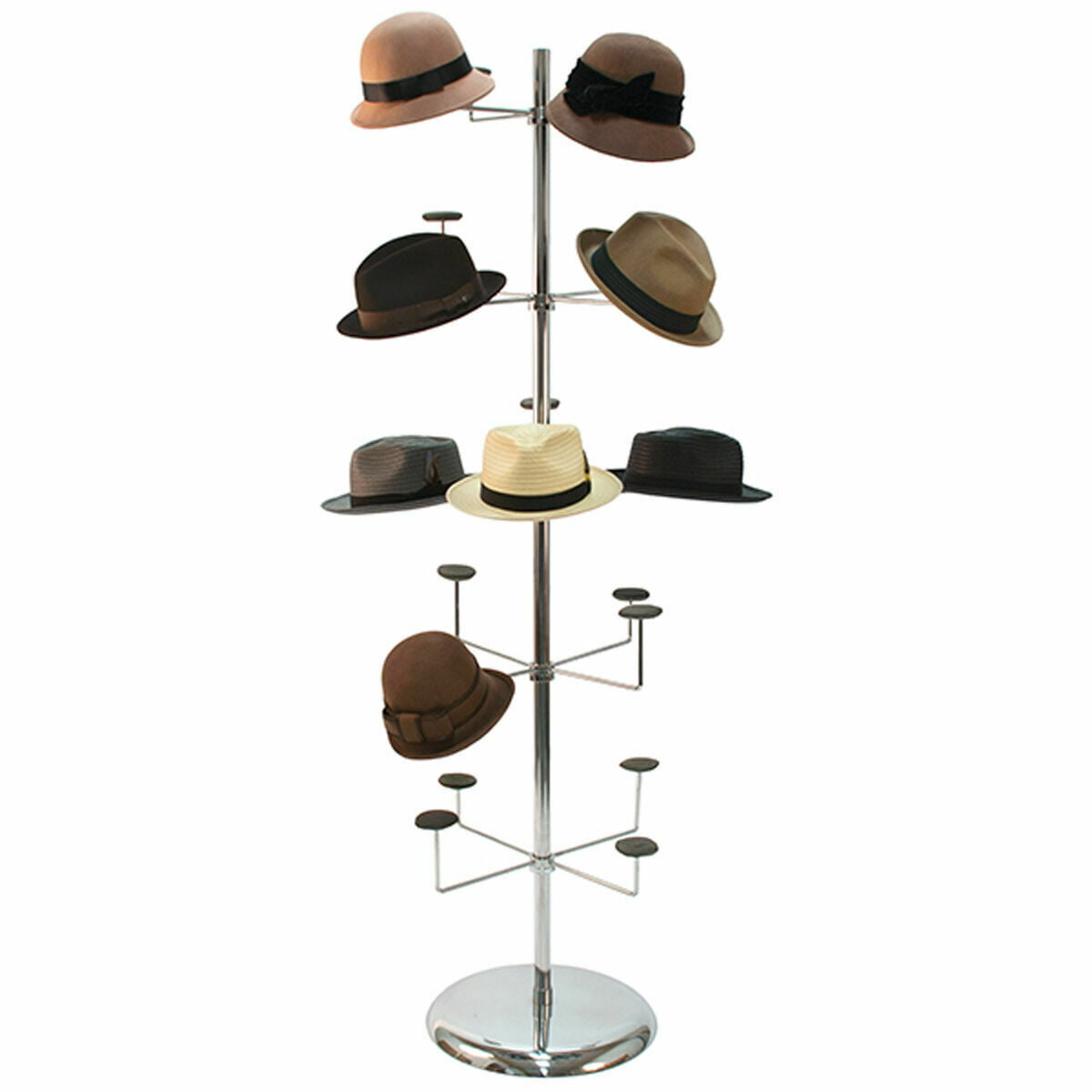 Hat Millinery Round Stand Retail Store Floor Display Rack 5 Levels 20 Caps