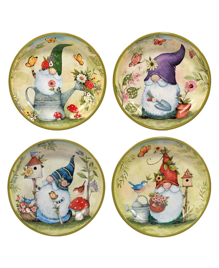 Certified International Garden Gnomes Set of 4 Soup Pasta Bowl