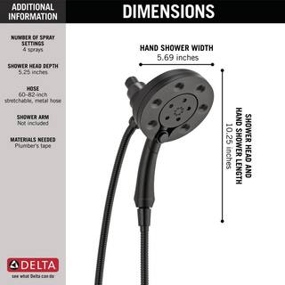 Delta In2ition 4-Spray Patterns 2.50 GPM 5.72 in. Wall Mount Dual Shower Heads in Matte Black 58472-BL