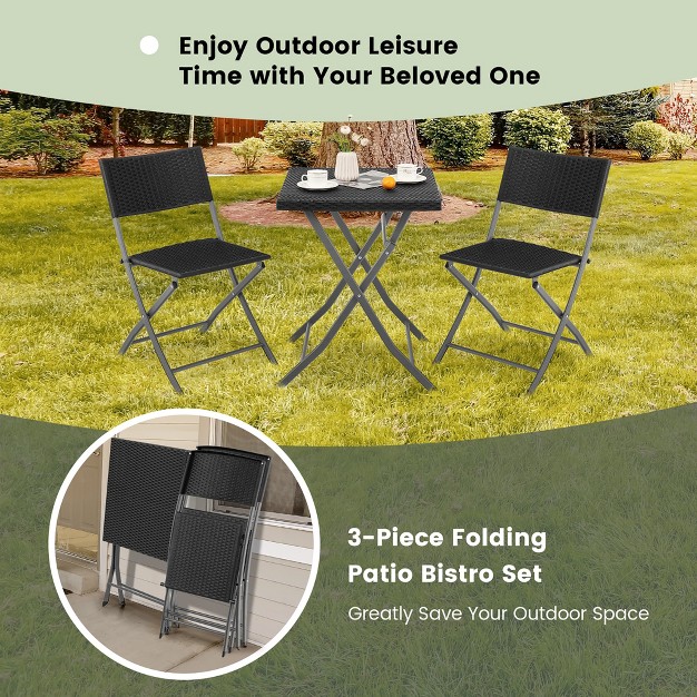 Costway 3pcs patio Folding Rattan Bistro Set Chairs Backrest Table Garden Deck