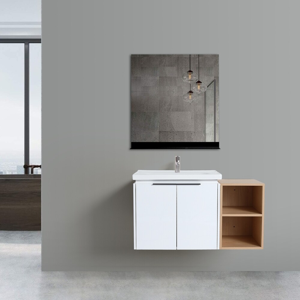 36 Inch White Bathroom Vanity With Sink  and A Small Storage Shelves