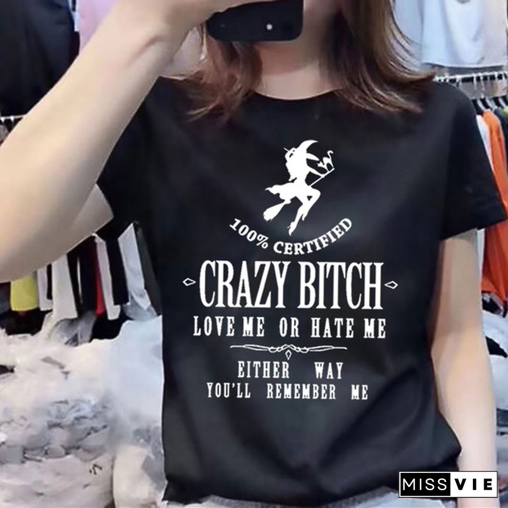 New Women's Funny Graphic Tees Crazy Bitch Shirt Short Sleeve TShirt Casual T-shirt