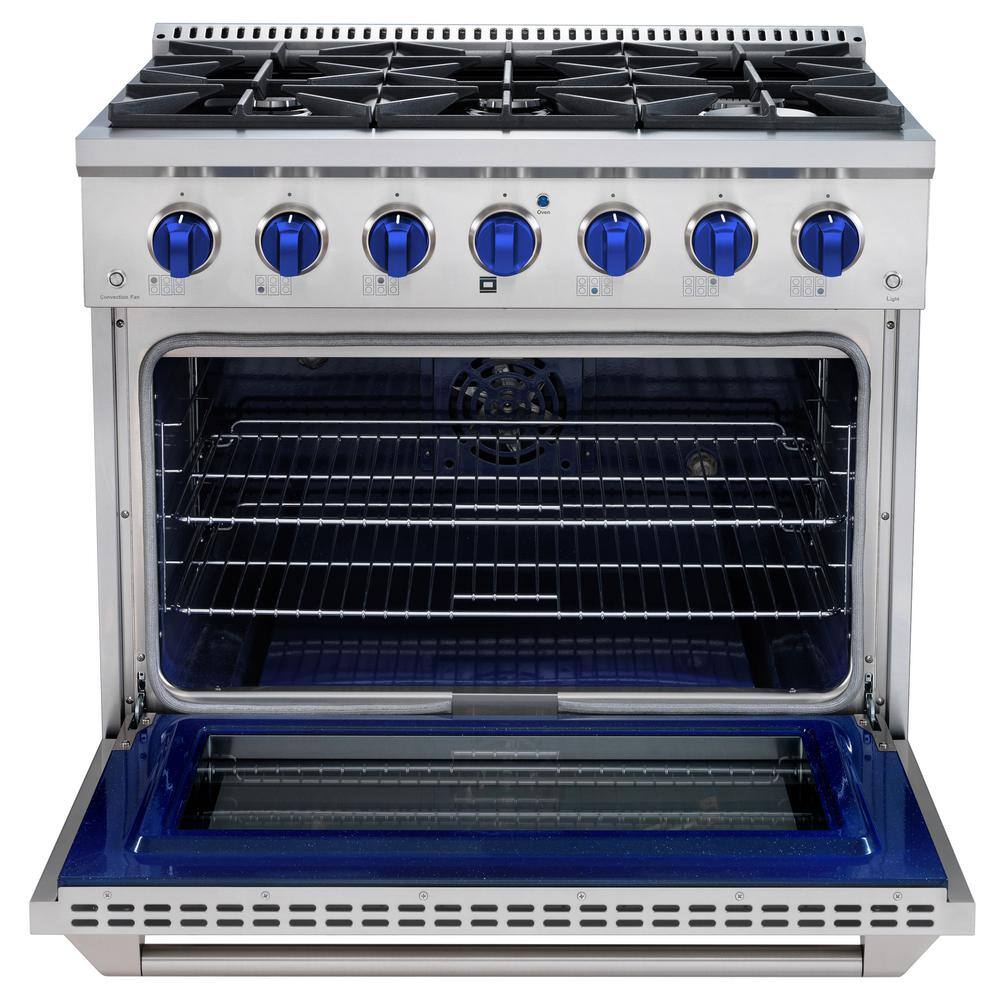 JANSKA Professional 36 in. 5.2 cu. ft. Gas Range with 6 Burners Convection Oven in Stainless Steel with 2 Sets of Knobs GR-600 SSB