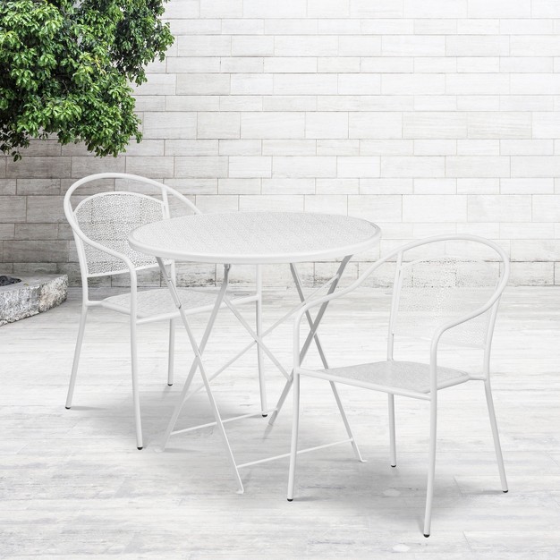 Round Metal Folding Patio Table Set W 2 Round Back Chairs