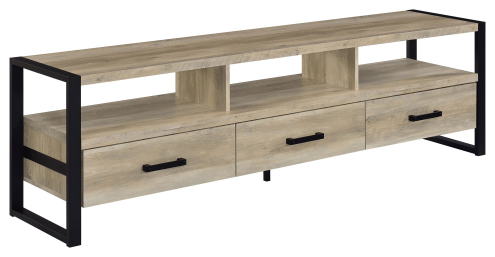 James 3 drawer Composite Wood 71 quotTV Stand Antique Pine   Modern   Entertainment Centers And Tv Stands   by Modon  Houzz