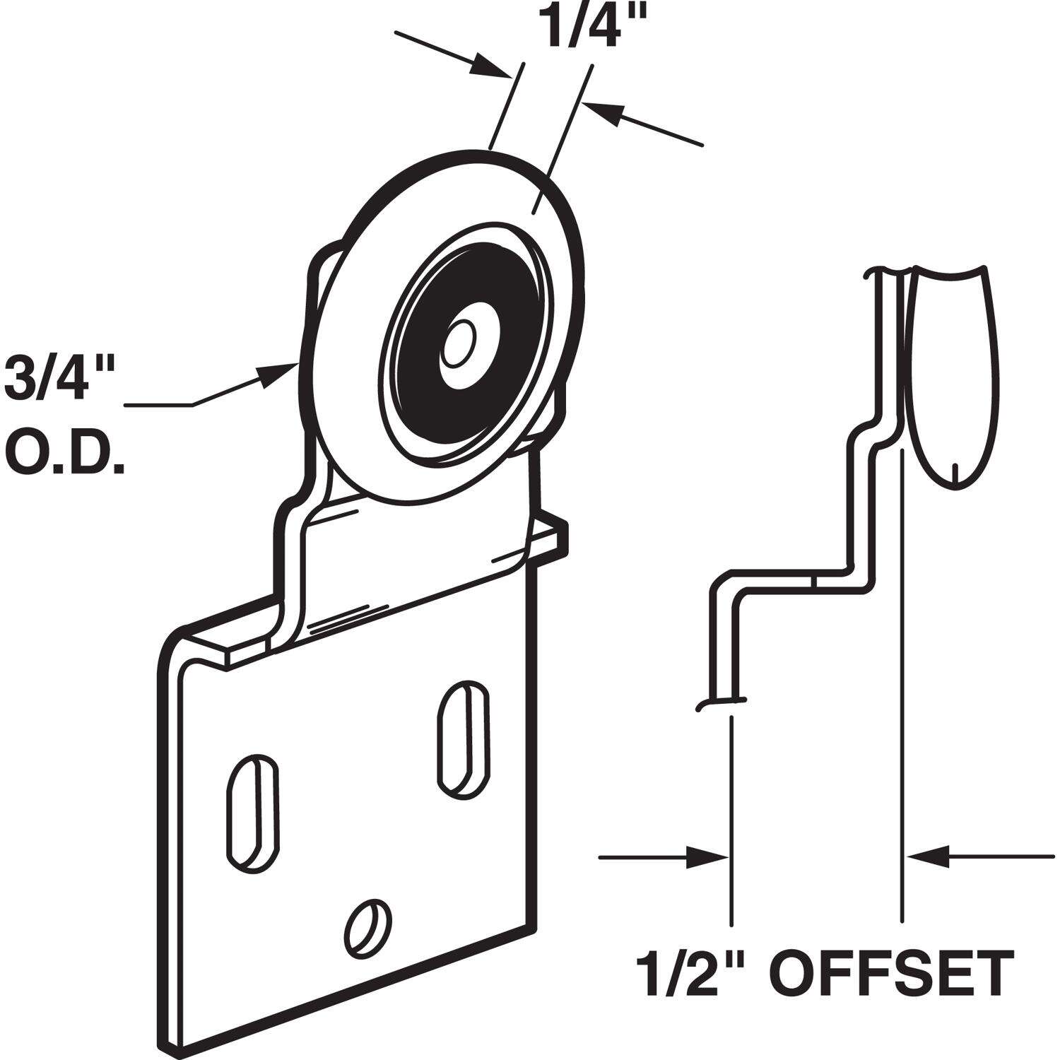 Prime-Line 3/4 in. D X 1/4 in. L Mill Plastic/Steel Door Roller Bracket 2 pk