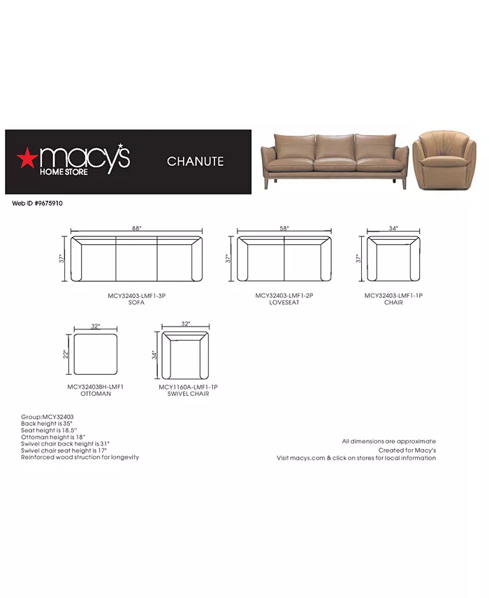 Furniture CLOSEOUT! Chanute 88 Leather Sofa