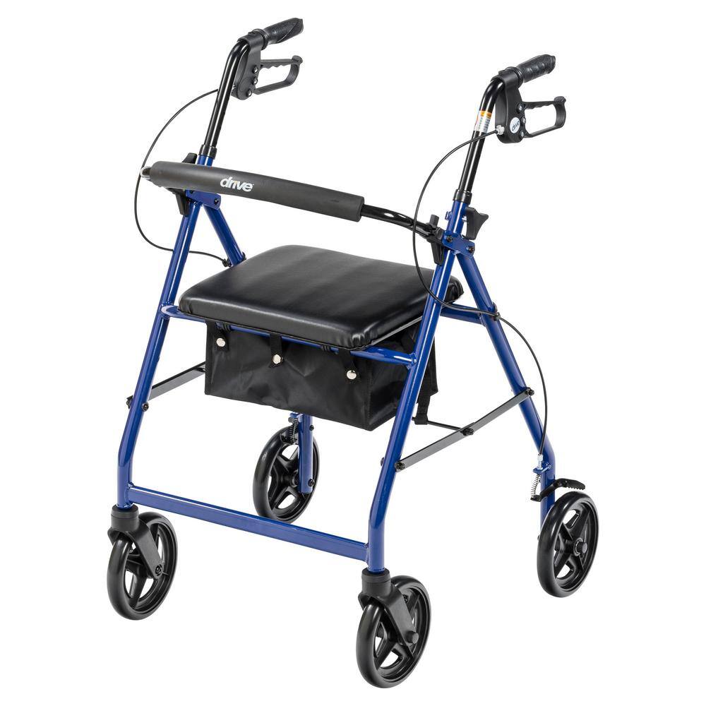 Drive Medical Aluminum Rollator Rolling Walker with Fold Up and Removable Back Support and Padded Seat Blue R728BL