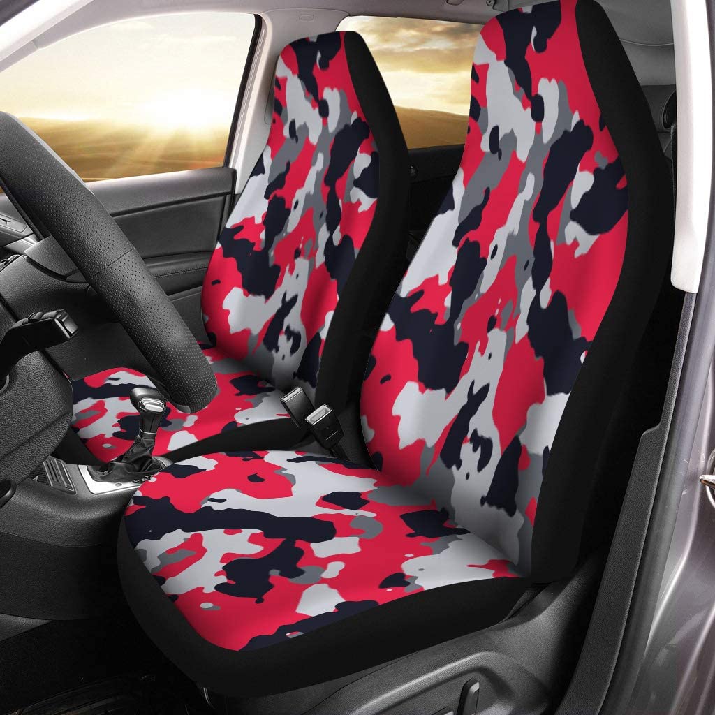 ZHANZZK Set of 2 Car Seat Covers Red and Gray Camo Pattern Camouflage Universal Auto Front Seats Protector Fits for Car，SUV Sedan，Truck