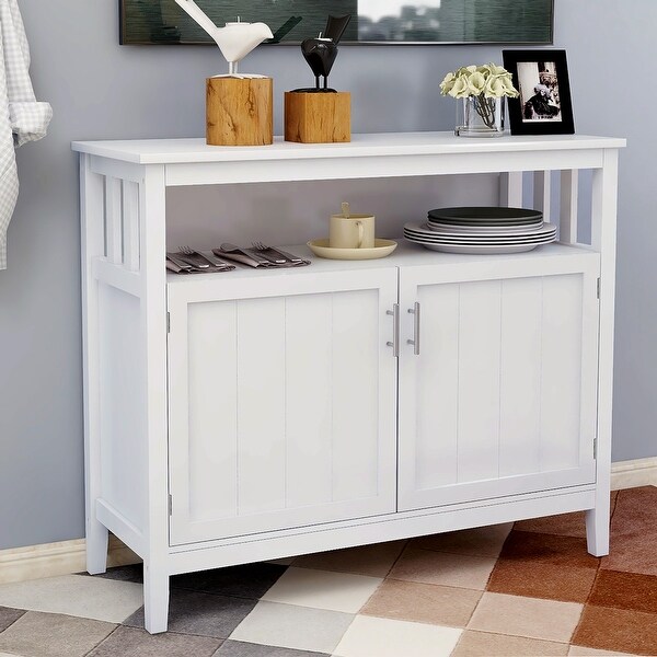 Wood Sideboard Storage Cabinet with Open Storage Shelf， Adjustable Shelf and Metal Handles