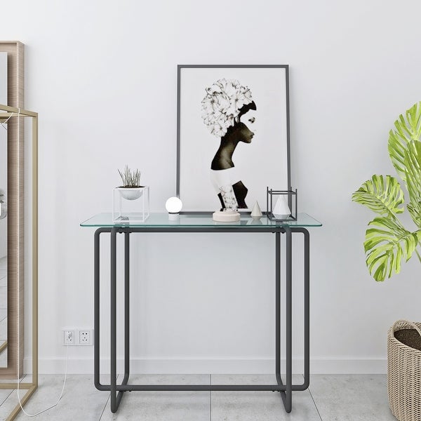 Rectangular Single Layer Console Table with Tempered Glass Tabletop