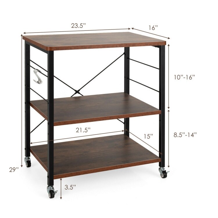 3 tier Large Storage Kitchen Helper  Oven Storage with Cart Adjustable shelf board  Kitchen Baker's Rack With Hooks