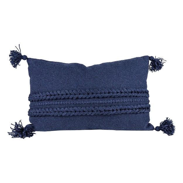 Navy Braided Stripes 14x22 Hand Woven Filled Outdoor Pillow Foreside Home amp Garden