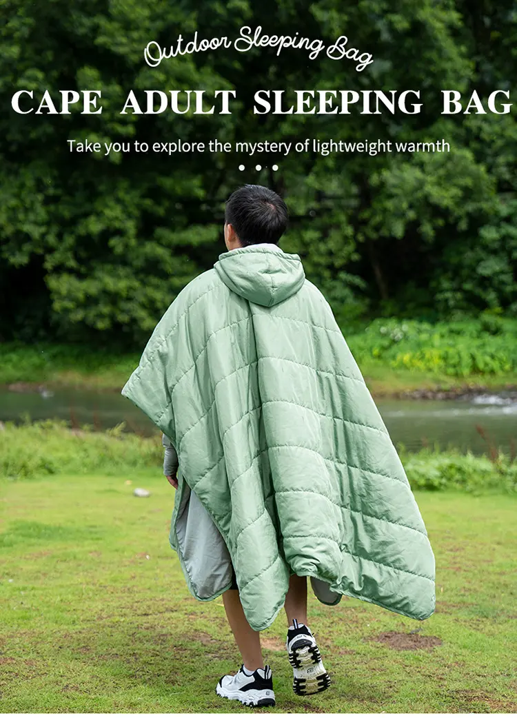 Low Moq Custom logo Wholesale Winter Portable Water resistant Wearable Cloak Cape Sleeping Bag Camping Sleeping bag