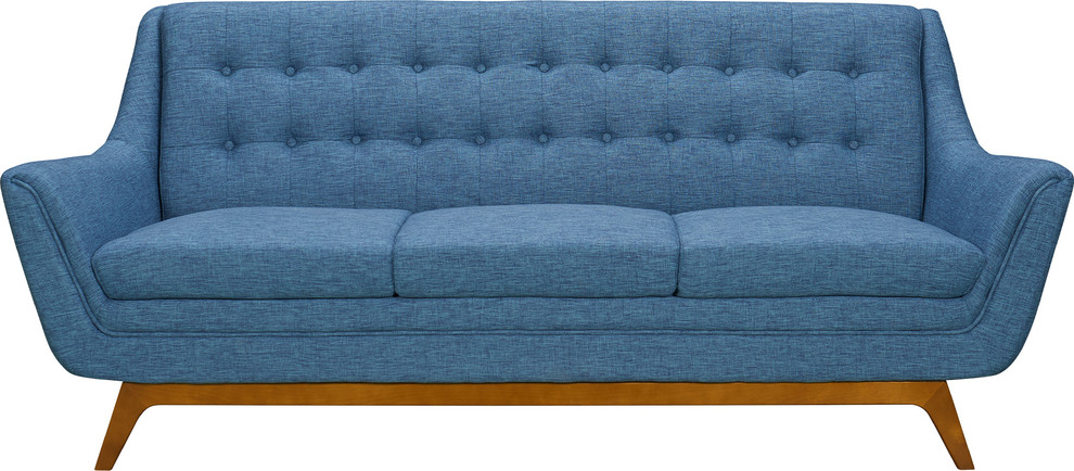 Janson Mid Century Sofa  Champagne Wood Finish and Blue Fabric   Midcentury   Sofas   by Armen Living  Houzz