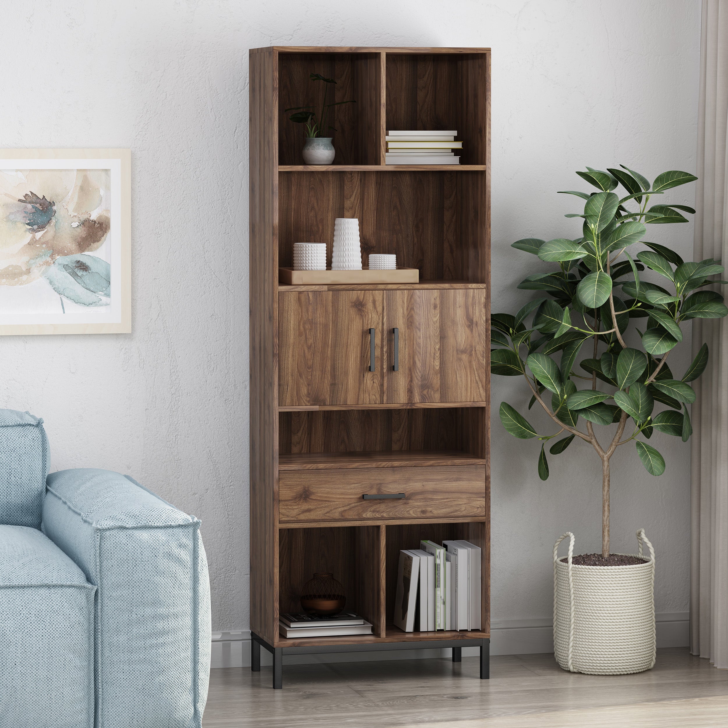 Abriel Bookcase with Storage Cabinet & Drawer