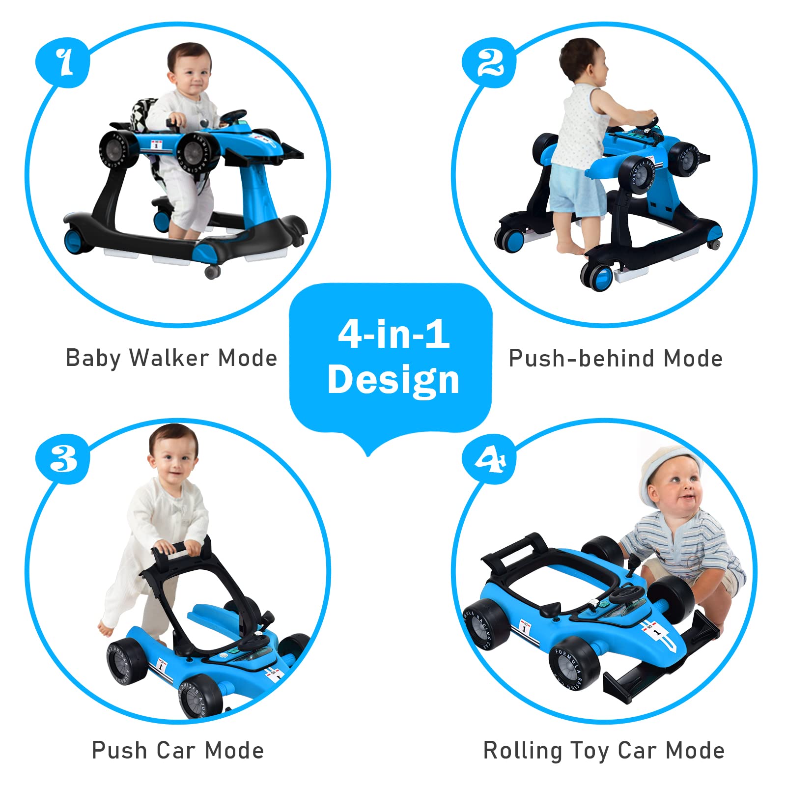 Foldable Activity Walker w/ Adjustable Height & Speed | 4-in-1 Baby Walker