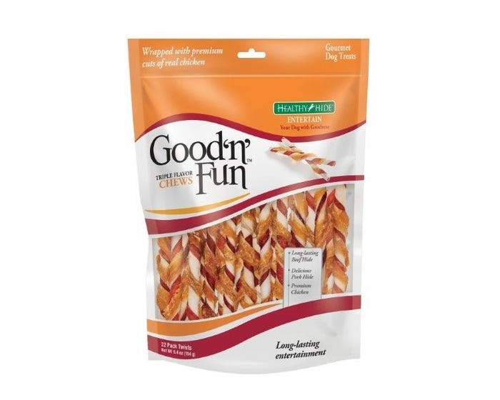 Good n Fun Triple Flavor Twists Rawhide Dog Chews， 5.4 oz. (22 Treats)