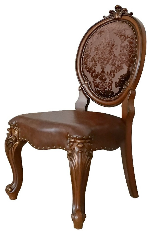 ACME Versailles Faux Leather  Upholstered Side Chair in Cherry   Victorian   Dining Chairs   by Homesquare  Houzz