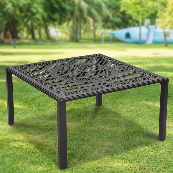 MAISON ARTS Patio Cast Aluminum Dining Table for 8，Square/Expandable Rectangular Table with Umbrella Hole