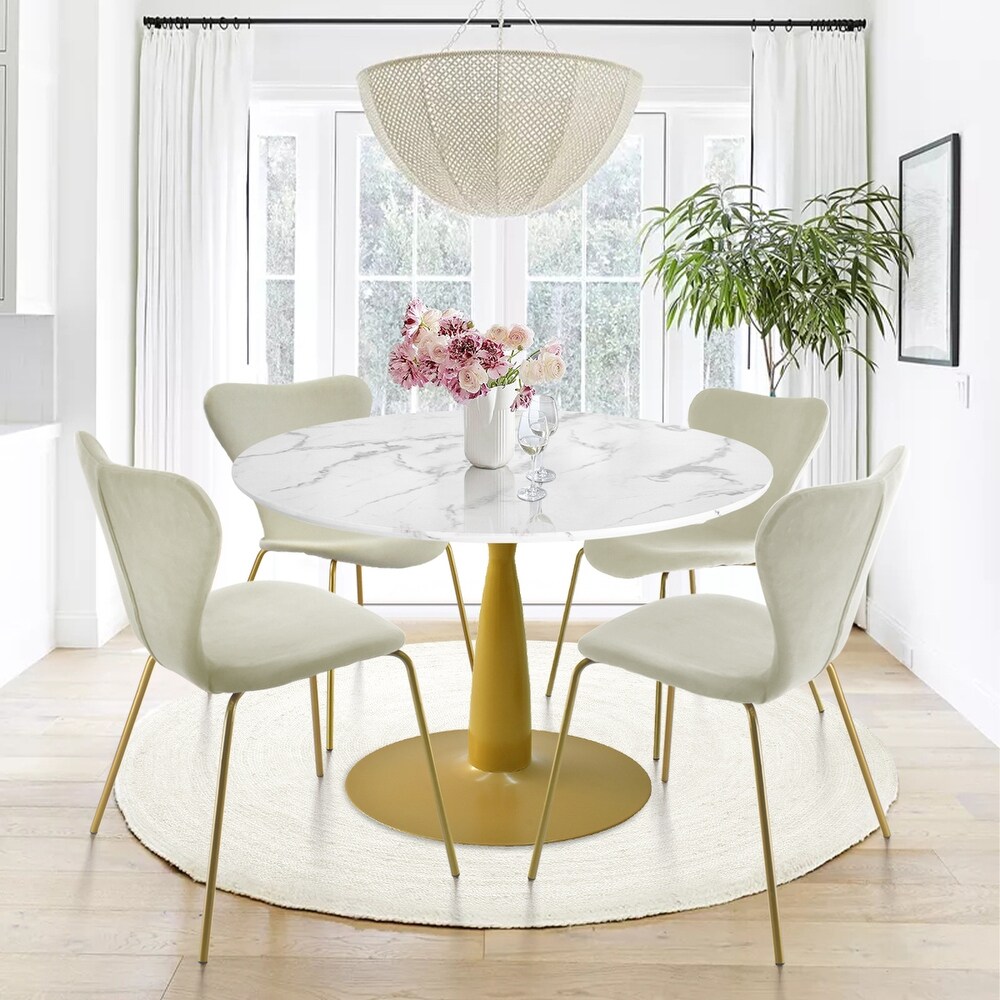 5 Piece Dining Set with Velvet Chair and Dining Table