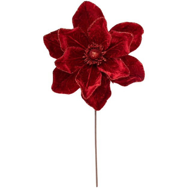 Red Velvet Glittered Magnolia Christmas Stem Spray