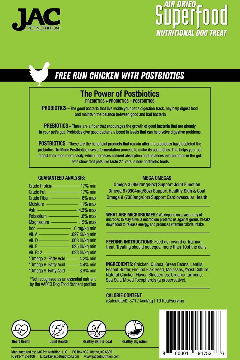 JAC Pet Nutrition Superfood Free Run Chicken Dehydrated Dog Treats