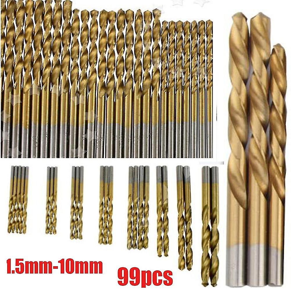 99pcs HSS Titanium Coated Metal High Speed Steel Drill Bit Set Tool 1.5-10mm