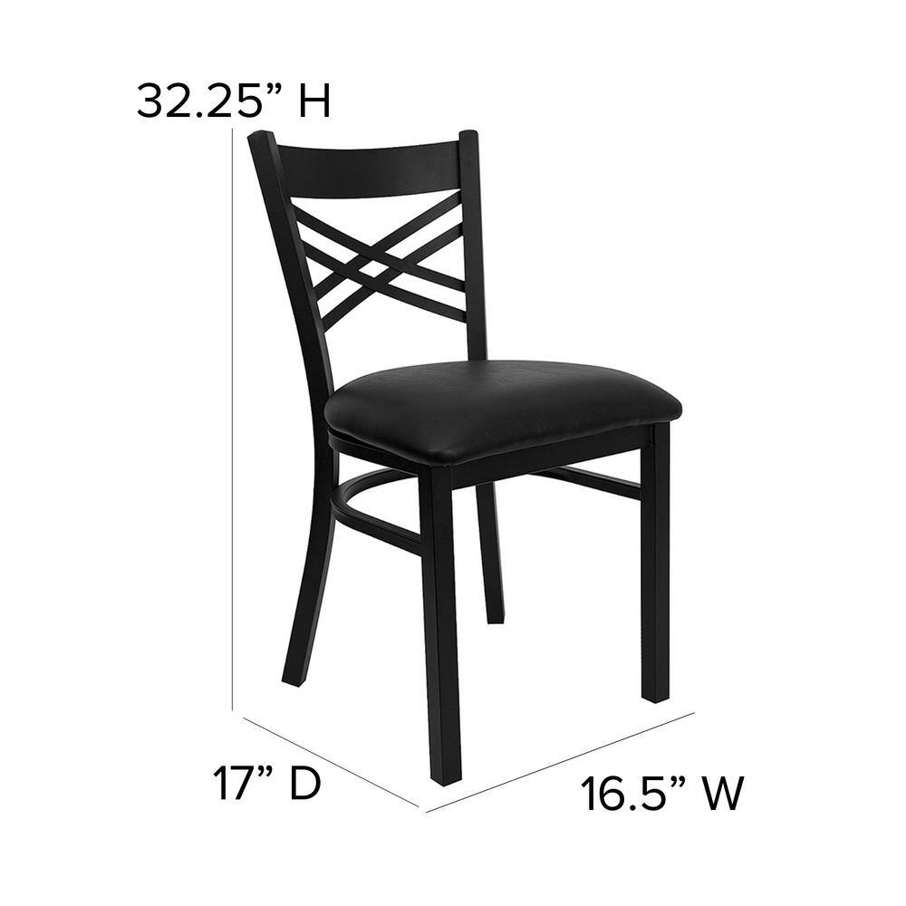 Flash Furniture Hercules Series Black X Back Metal Restaurant Chair with Black Vinyl Seat XU6FOBXBKBLKV