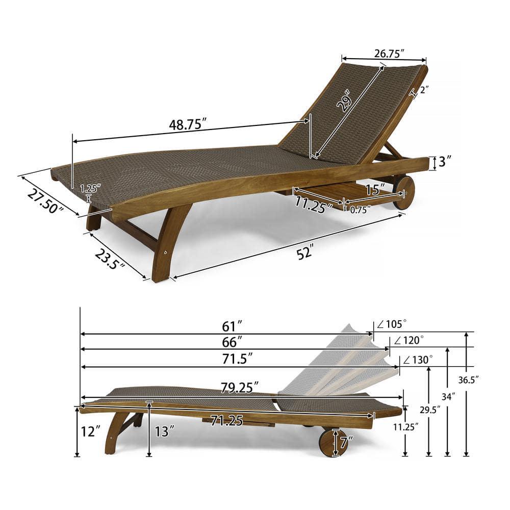 Noble House Colby Teak 2Piece Acacia Wood Outdoor Chaise Lounge