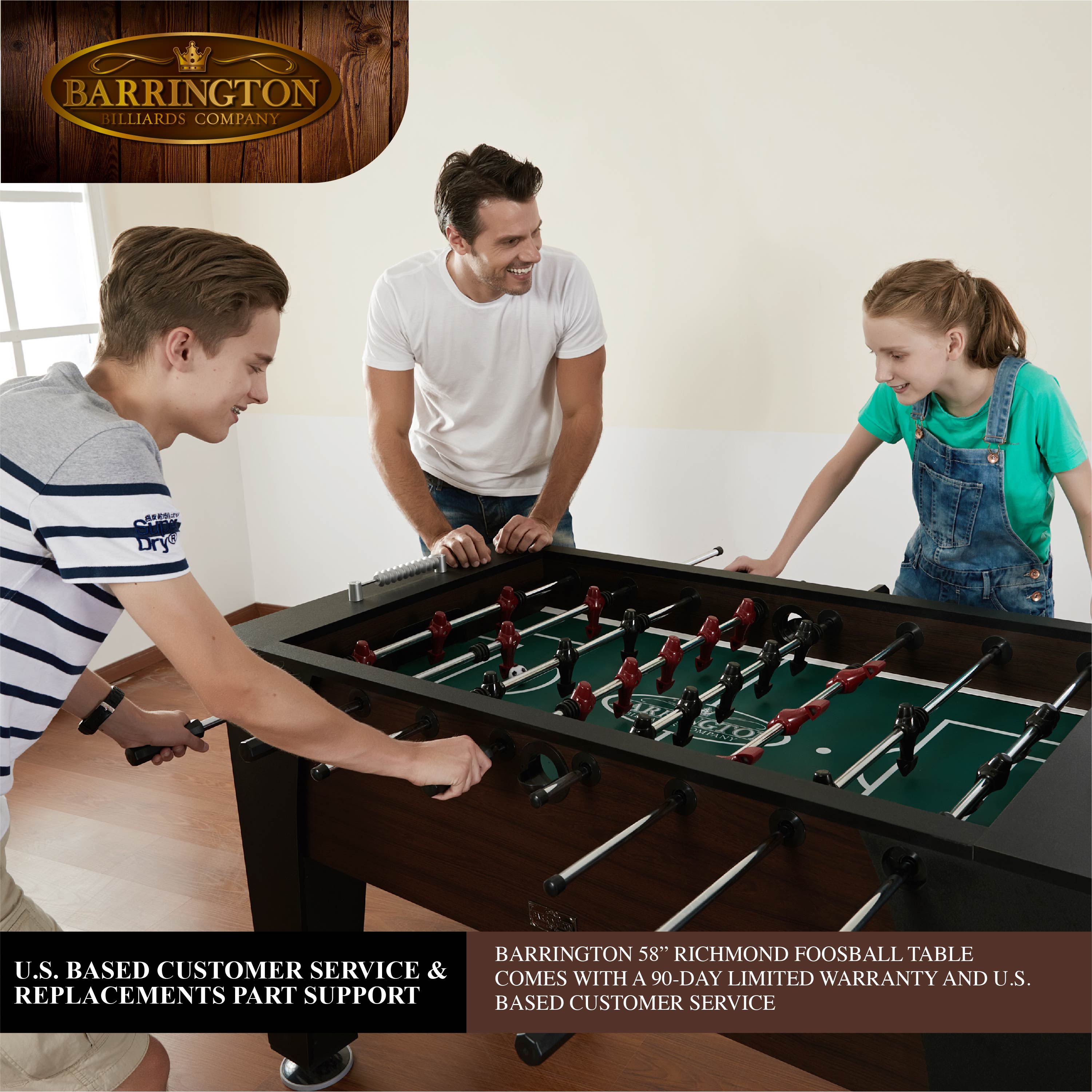 Barrington 58" Richmond Foosball Soccer Table, Accessories Included, Brown/Black