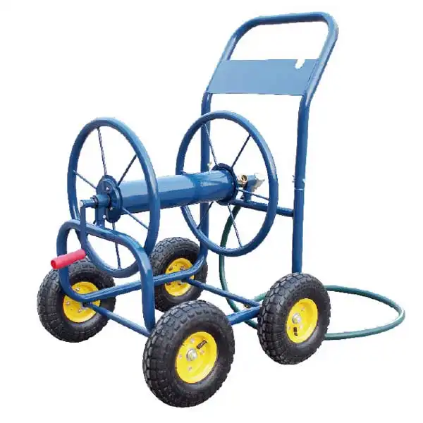 Heavy Duty Outdoor Garden Cart Four  Wheel Metal Garden Hose Reel Cart