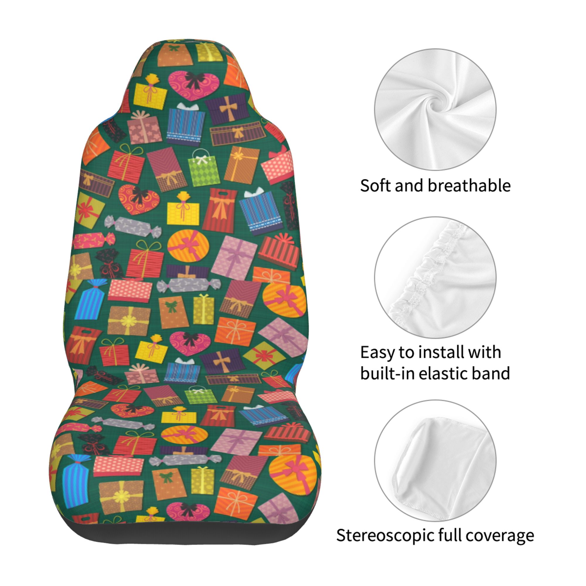 ZICANCN Car Seat Covers Front Seats Only，Colorful Gift Box Pattern Automotive Seat Covers Protectors for Cars Trucks Suv 2 Pack