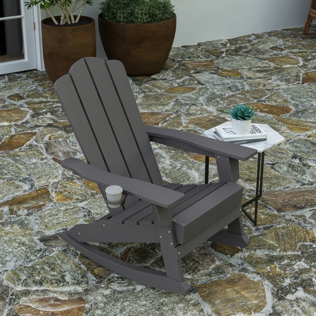 Merrick Lane Hdpe Adirondack Chair With Cup Holder And Pull Out Ottoman All weather Hdpe Indoor outdoor Chair