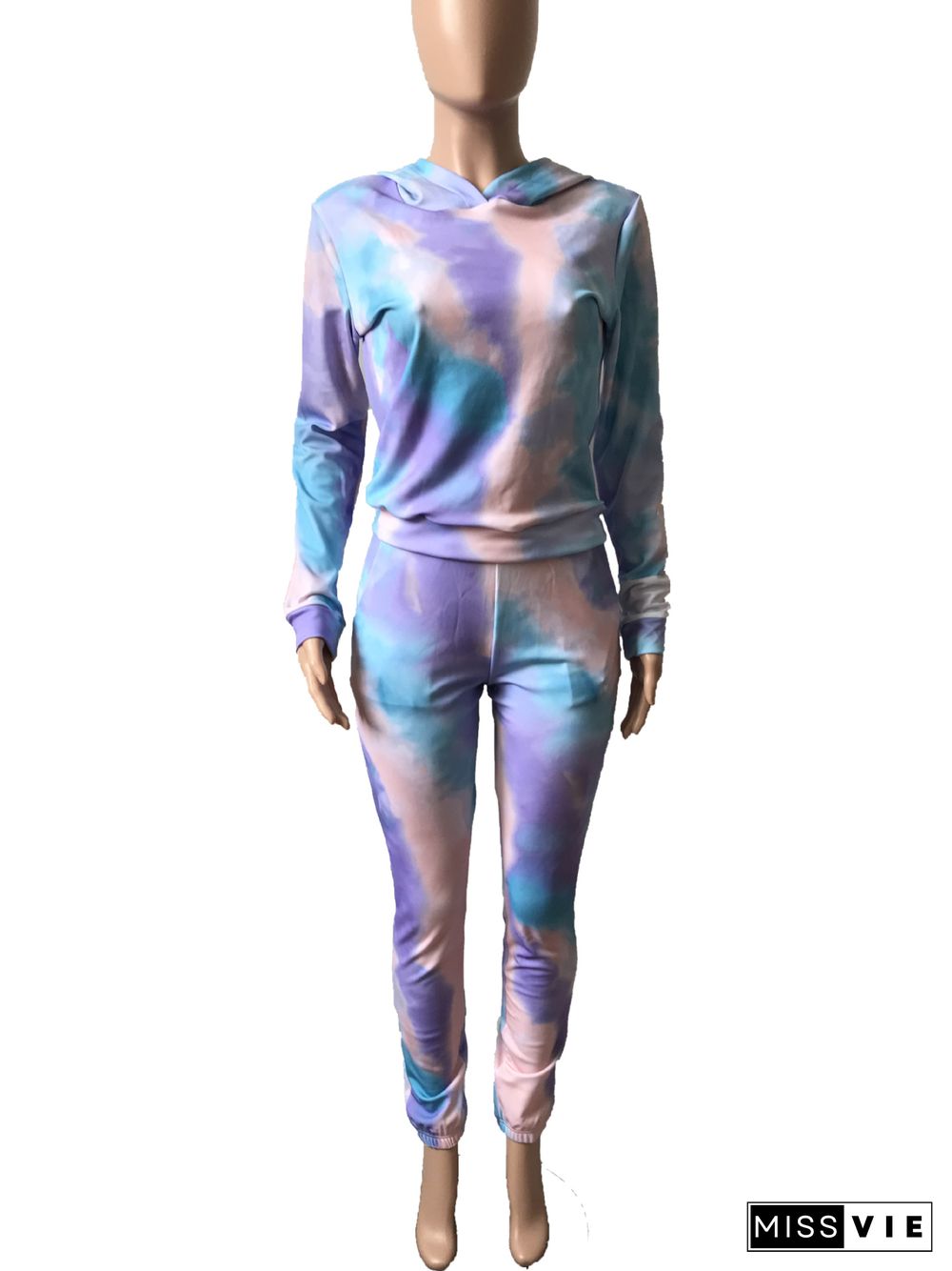 Tie dye Print Slim Hoodies Long Pants Two Piece Outfits