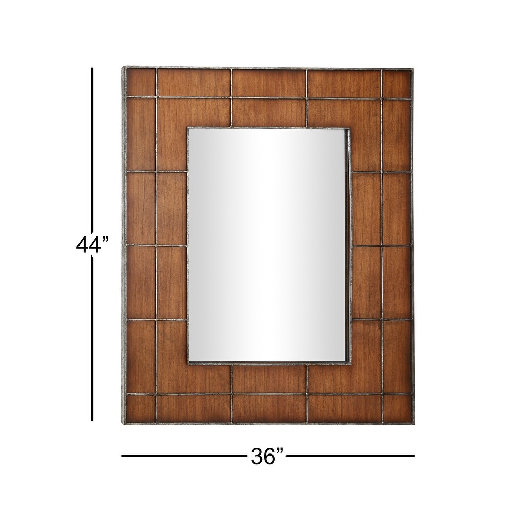 Large Rectangular Golden Brown Wood Wall Mirror with Metal Grid Overlay 36 x 44   36 x 1 x 44