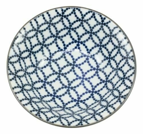 1 Blue Geometric Circles Ceramic Bowls Set of 4 Rice Meal Soup Dine EBR02