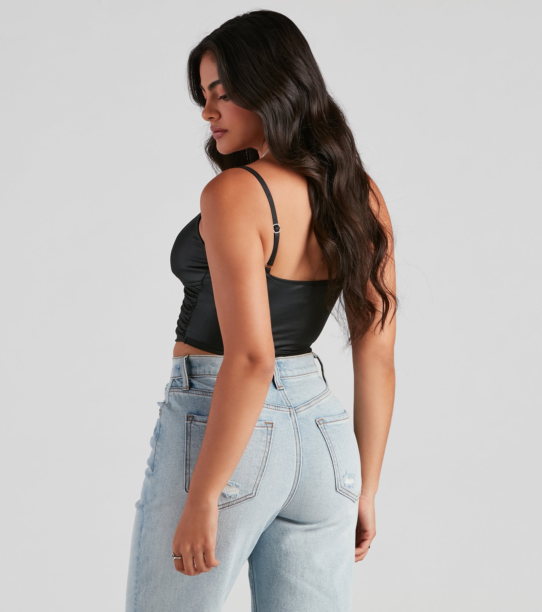 Late Night Faux Leather Lattice Crop Top