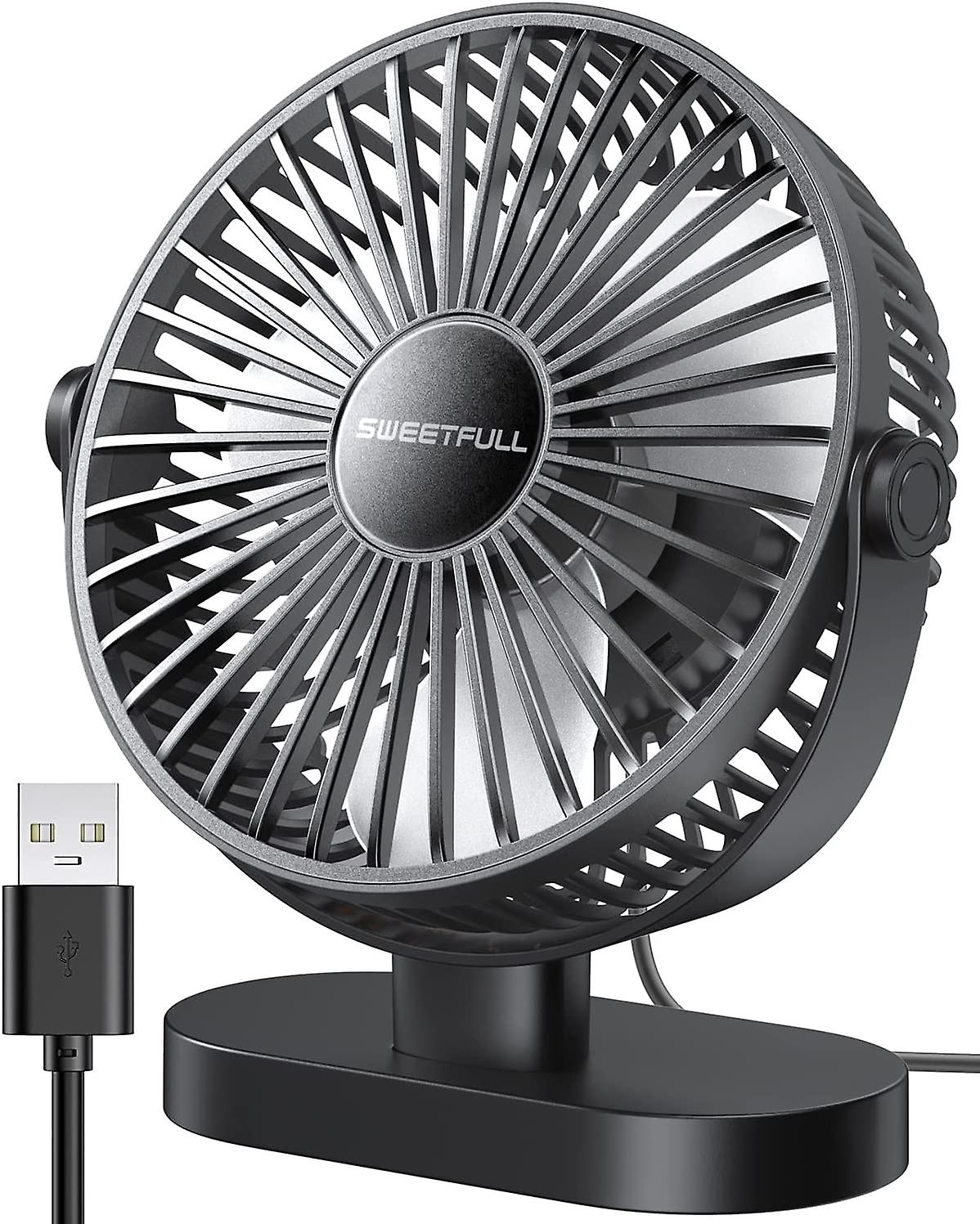 16.5cm Small Usb Desk Fan， 3-speed Quiet Portable Desk Fan， 360 Adjustable Mini Personal Fan For Outdoor Travel In The Car Or Home Office (all Black)